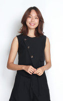 Asymmetrical Overlap Vest Top - Black