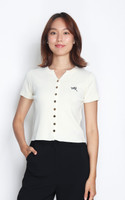 Notch Neck Cardi Top - Cream