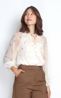Cascading Floral Chiffon Top - Apricot