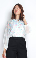 Cascading Floral Chiffon Top - White