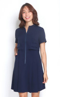 Dual Layer Zipper Dress - Navy