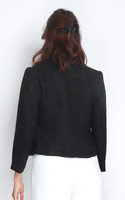 Mandarin Collar Tweed Jacket - Black