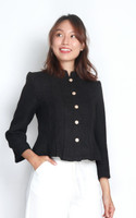 Mandarin Collar Tweed Jacket - Black