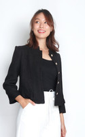 Mandarin Collar Tweed Jacket - Black