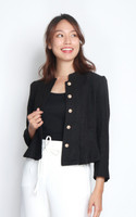 Mandarin Collar Tweed Jacket - Black