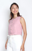 Cropped Tweed Vest Top - Pink
