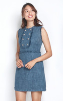 Buttons Tweed Dress - Blue