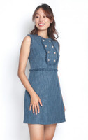 Buttons Tweed Dress - Blue