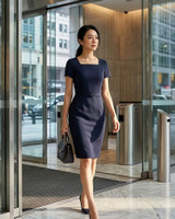 Square Neck Pencil Dress - Navy