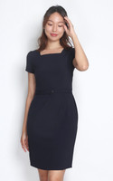 Square Neck Pencil Dress - Navy