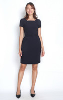 Square Neck Pencil Dress - Navy