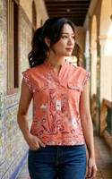 Batik Button Up Shirt - Peach