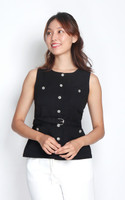 Belted Tweed Top - Black