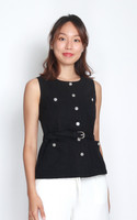 Belted Tweed Top - Black