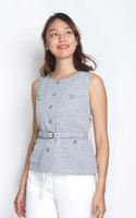 Belted Tweed Top - Grey