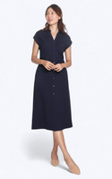 Side Ruched Collared Midi Dress - Navy