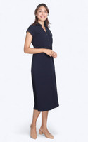 Side Ruched Collared Midi Dress - Navy