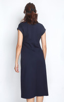 Side Ruched Collared Midi Dress - Navy