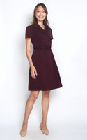 Sleeved Tuxedo Dress - Wine