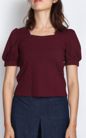 Square Neck Puff Sleeves Top - Burgundy