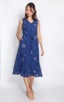 Velle Abstract Print Chiffon Midi Dress - Blue