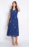 Velle Abstract Print Chiffon Midi Dress - Blue