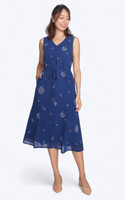 Velle Abstract Print Chiffon Midi Dress - Blue