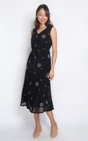 Velle Abstract Print Chiffon Midi Dress - Black
