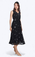 Velle Abstract Print Chiffon Midi Dress - Black