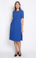 Chain Side Pleats Work Dress - Cobalt