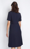 Chain Side Pleats Work Dress - Navy
