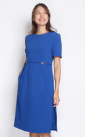 Chain Side Pleats Work Dress - Cobalt