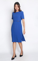 Chain Side Pleats Work Dress - Cobalt