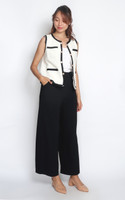 Contrast Trim Tweed Vest Jacket - Milky White