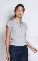 Velora Zipper Tee Top - Heather Grey
