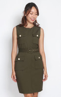 Madison Pockets Pencil Dress - Olive
