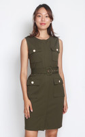 Madison Pockets Pencil Dress - Olive