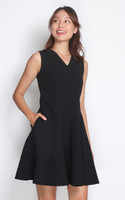 Lena V-Neck Flare Dress - Black