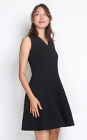 Lena V-Neck Flare Dress - Black
