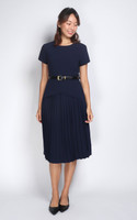 Ada Pleated Dress - Navy
