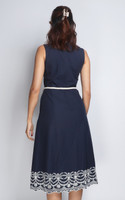 Giselle Embroidered Hem Dress - Navy