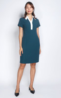 Avery Contrast Collar Pencil Dress - Teal