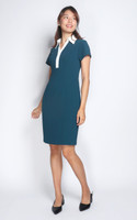 Avery Contrast Collar Pencil Dress - Teal