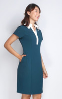 Avery Contrast Collar Pencil Dress - Teal