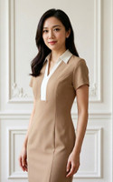Avery Contrast Collar Pencil Dress - Khaki