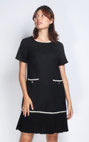 Ariana Pleated Hem Tweed Dress - Black