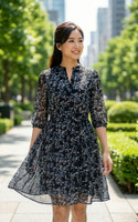 Anastasia Printed Chiffon Dress - Blue Petals