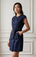 Eve Button Trench Dress - Navy
