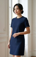 Thea Contrast Trim Shift Dress - Navy
