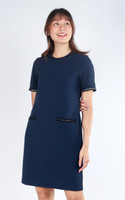 Thea Contrast Trim Shift Dress - Navy